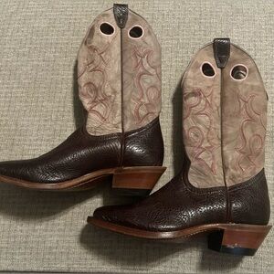 Boulet Women's Damiana Cowgirl Boot Square Toe Brown/Cream Size 8.5
